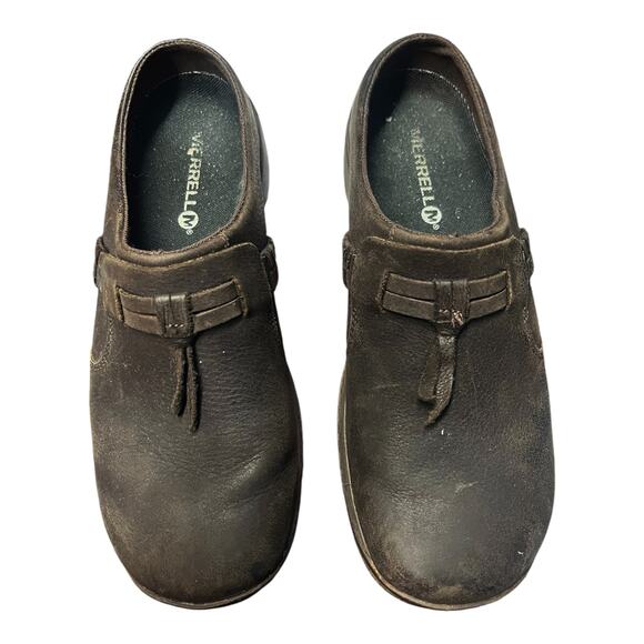 MERRELL Encore Bracken Brown Leather Braided Slide Q2 Slip On Shoe 6.5 Mules GUC - Picture 4 of 8